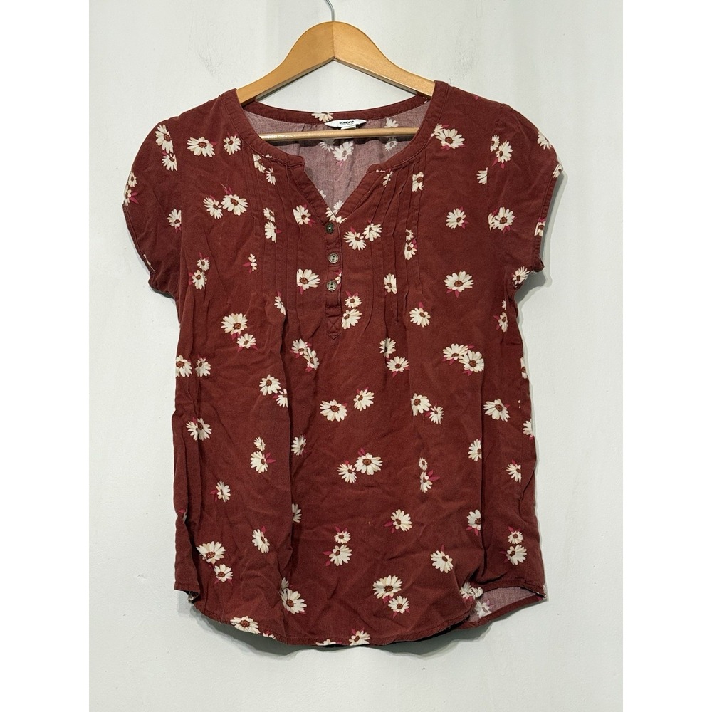 Sonoma Sleeveless Blouse Women's Medium Navy Floral Tropical Print Top Pintuck